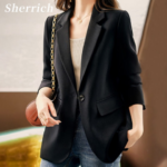 여성 봄가을 캐주얼 자켓 심플 싱글 정장 아우터 블랙 Sherrich