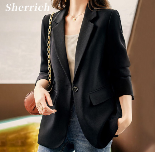 여성 봄가을 캐주얼 자켓 심플 싱글 정장 아우터 블랙 Sherrich