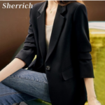 여성 봄가을 캐주얼 자켓 심플 싱글 정장 아우터 블랙 Sherrich1