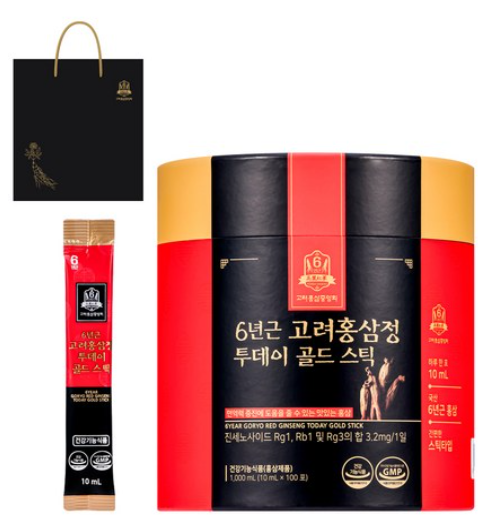 추석 부모님 건강 선물 추천 6년근 고려홍삼정 투데이 골드 스틱 쇼핑백 포함 100포