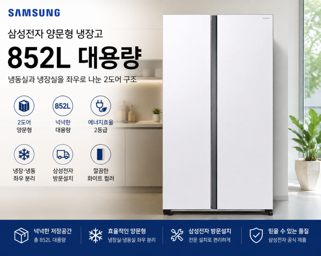 삼성전자 양문형 냉장고 852L 2도어 방문설치 대용량 냉장고 RS84DG5002WW 제품 이미지