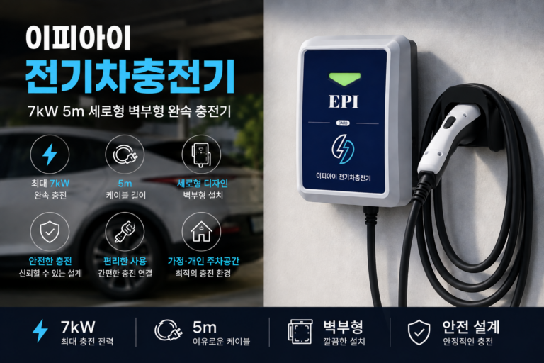 세로형 벽부형 완속 충전기 이피아이 전기차충전기 7kW 5m